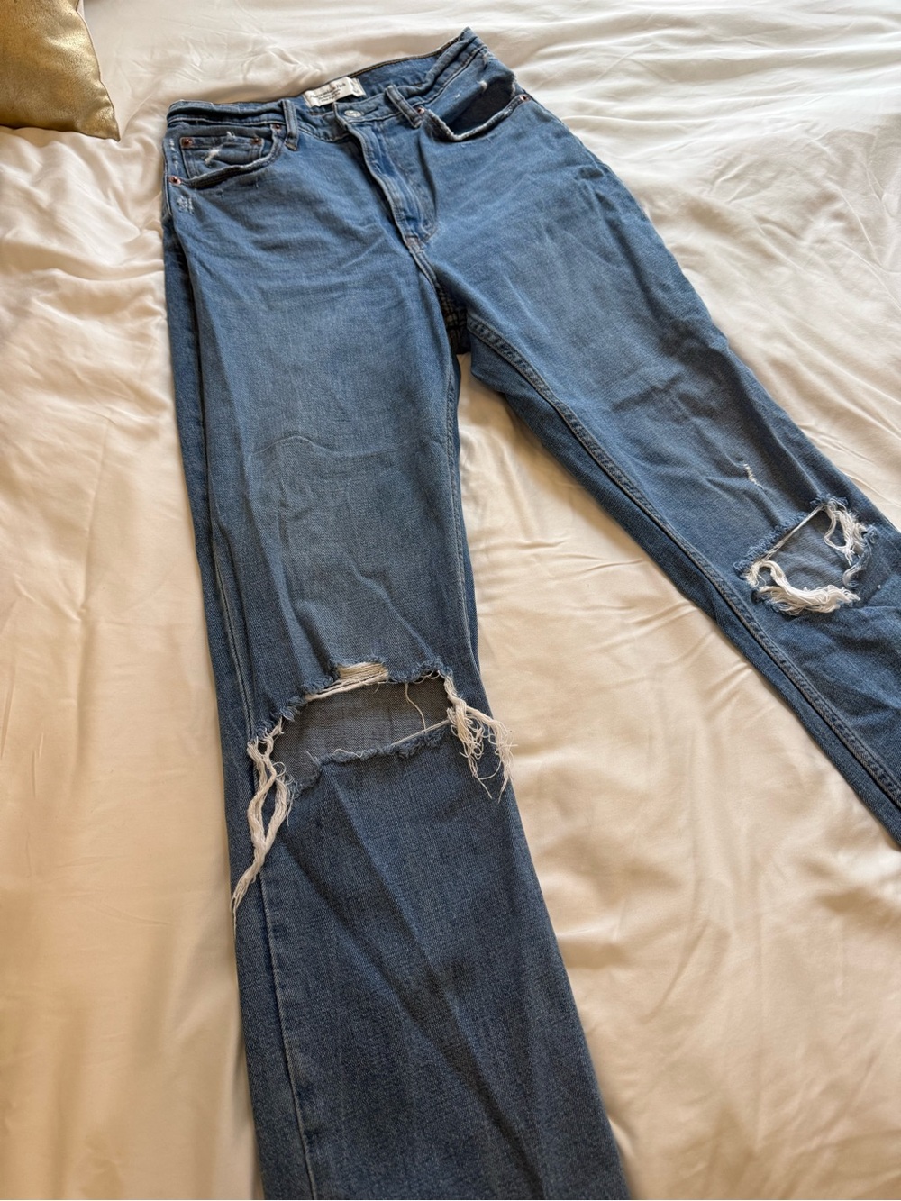 Abercrombie & Fitch Ankle Straight Ultra High Rise Ripped Jeans